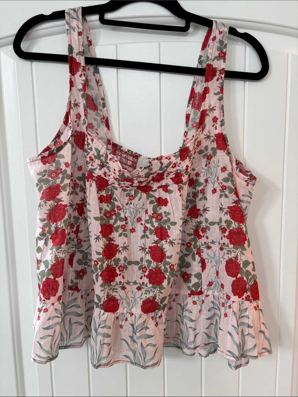 Maeve Pink Tank Top with Red Floral Print